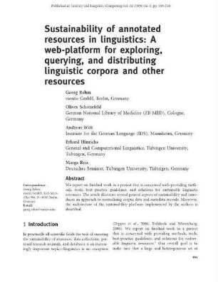 Sustainability of annotated resources in linguistics: A web-platform for exploring, querying, and distributing linguistic corpora and other resources