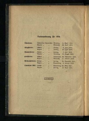 Ferienordnung für 1916