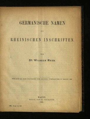 Germanische Namen auf rheinischen Inschriften
