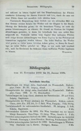 Bibliographie vom 16. November 1893 bis 31. Januar 1894.