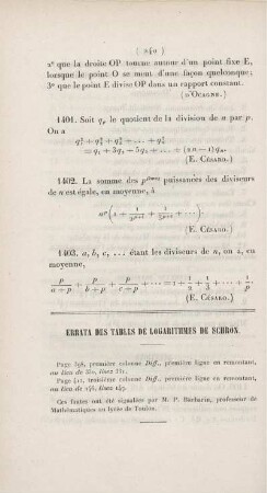 Errata des tables de logarithmes de Schrön.