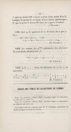Errata des tables de logarithmes de Schrön.