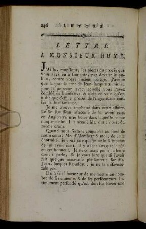 Lettre A Monsieur Hume.