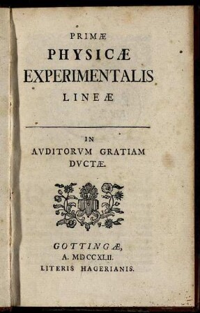Primæ Physicæ Experimentalis Lineæ