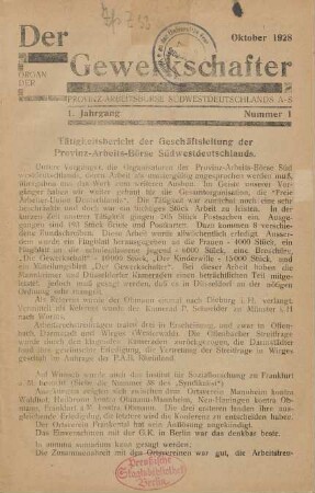 1. Jahrgang, Nummer 1, Oktober 1928