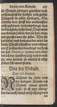 Von der Geduld. Das III Capitul.