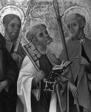 Vierzehn-Nothelferaltar: Die Apostel Bartholomäus, Matthäus, Jakobus der Ältere, Simon, Petrus und Thomas