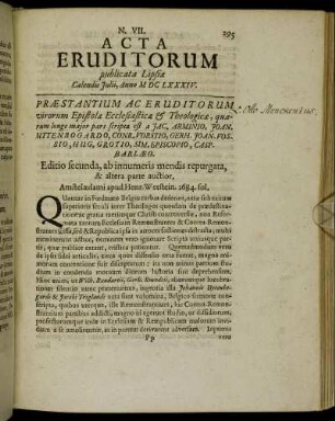 N. VII. [...] Calendis Julii, Anno M DC LXXXIV.