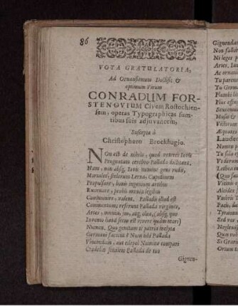 Vota Gratulatoria, Ad Ornatißimum Doctiß: & optimum Virum CONRADUM FORSTENOVIUM