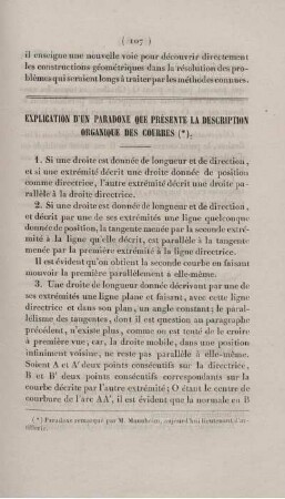 Explication d´un paradoxe que présente la description organique des courbes.