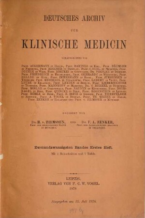Deutsches Archiv für klinische Medizin. 22. 1878