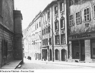 Bautzen. Fleischmarkt. Blick gegen Wohnhäuser der Westseite von Norden