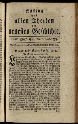 XLIV. Stück. Coburg, den 1. Nov. 1758.