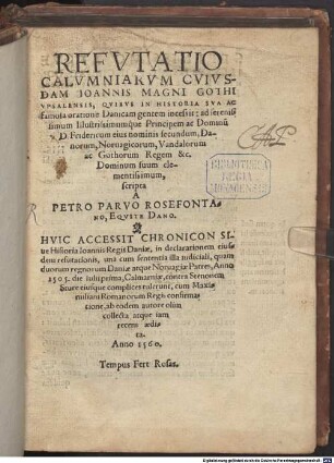 Refutatio calumniarum cuiusdam Joh. Magni Gothi Upsalensis