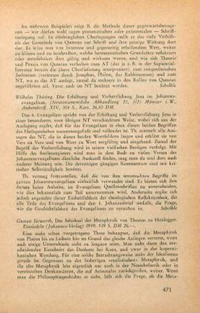 471-475 [Rezension] Siewerth, Gustav, Das Schicksal der Metaphysik von Thomas zu Heidegger