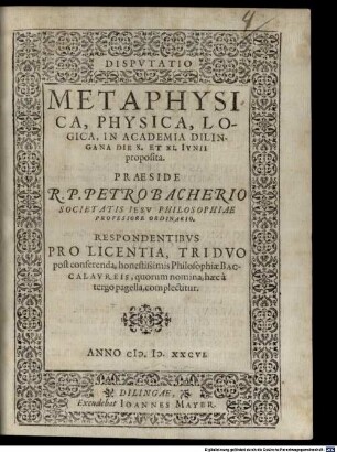 Disputatio metaphysica, physica, logica