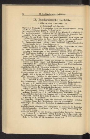 IX. Buchhändlerische Fachblätter.