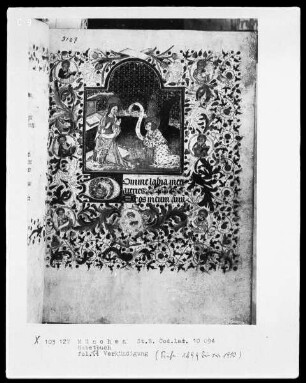 Lateinisches Gebetbuch mit französischem Kalender — Buchseite mit mehreren figürlichen Darstellungen, Folio 13recto
