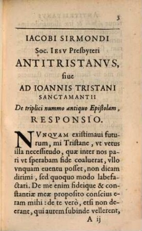 Antitristanus, sive ad Jo. Tristani Sanctamantii de triplici nummo antiquo epistolam responsio