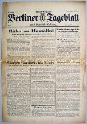 "Berliner Tageblatt" u.a. zum Reichstagsbrand-Prozeß