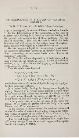 On metacentre in a liquid of variable density.