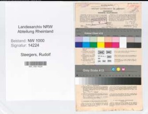 Entnazifizierung Rudolf Steegers, geb. 14.01.1908 (Bankbeamter)
