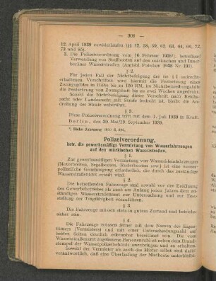 Polizeiverordnung, betr. die gewerbsmäßige Vermietung von Wasserfahrzeugen auf den märkischen Wasserstraßen. § 1.