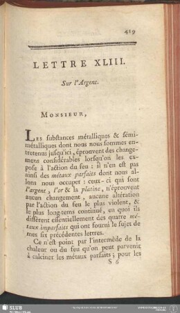 Lettre XLIII. Sur l'Argent