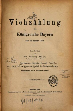 Die Viehzählung im Königreiche Bayern vom 10. Januar 1873