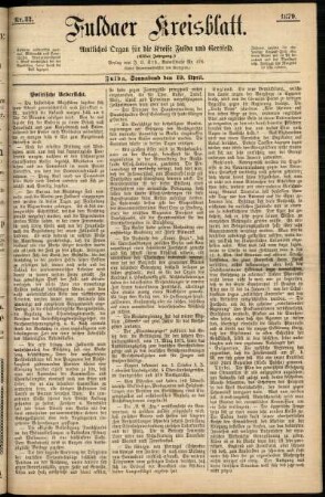 Erste Ausgabe vom Samstag, den 19. April 1879.
