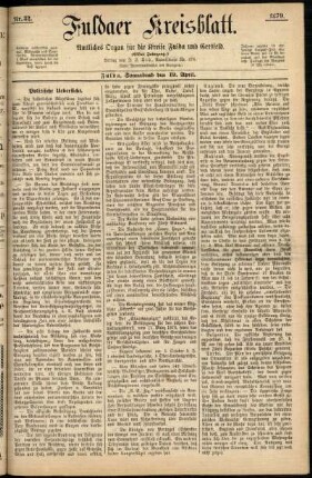 Erste Ausgabe vom Samstag, den 19. April 1879.