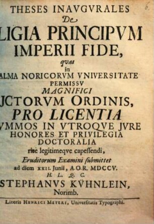 Theses inaug. de ligia principum Imperii fide