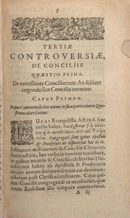 Tertiae Controversiae, De conciliis Quaestio Prima.