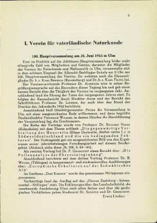 I. Verein für vaterländische Naturkunde
