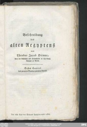 Erstes Capitel des zweyten Bandes zweyten Theils.