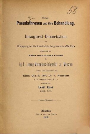 Ueber Pseudathrosen und ihre Behandlung : Inaug.-Diss.