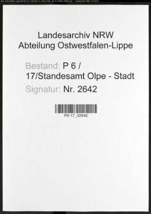 Sterberegister Standesamt Olpe-Stadt