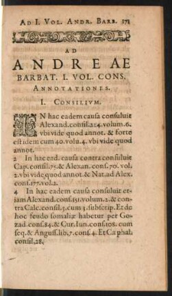 Ad Andreae Barbat. I. Vol. Cons. Annotationes.