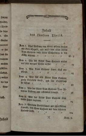 Inhalt des fünften Theils.
