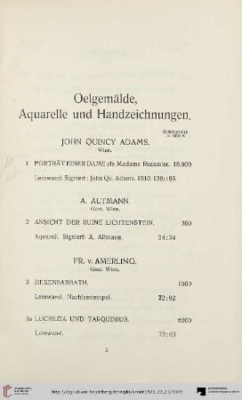 Oelgemälde, Aquarelle, Handzeichnungen etc., Miniaturen u. Aquarellporträts (Nr. 1-210)
