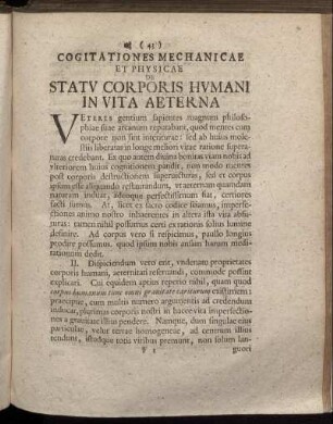 Cogitationes Mechanicae Et Physicae De Statu Corporis Humani In Vita Aeterna