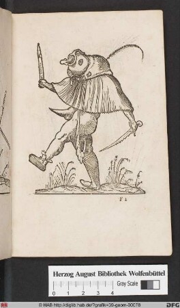 Rabelais, Les Songes Drolatiques de Pantagruel, LXXVII [Karikatur eines Mannes mit dem Kopf eines Fisches]