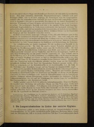 3. Die Lungentuberkulose im Lichte der sozialen Hygiene.