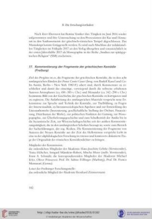 17. Kommentierung der Fragmente der griechischen Komödie (Freiburg)