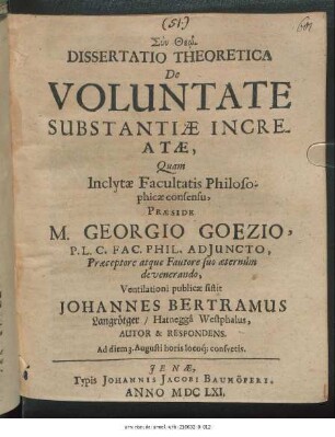 Dissertatio Theoretica De Voluntate Substantiae Increatae