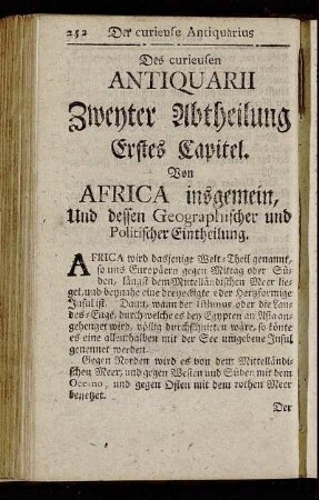 Erstes Capitel. Von Africa insgemein, Und dessen Geographischer und politischer Eintheilung.
