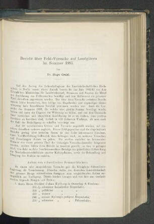 Bericht über Feld-Versuche auf Landgütern im Sommer 1883