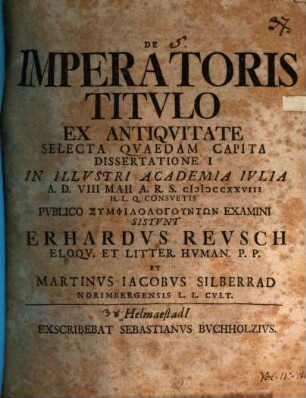De imperatoris titulo ex antiquitate selecta quaedam capita : diss. I. - III.