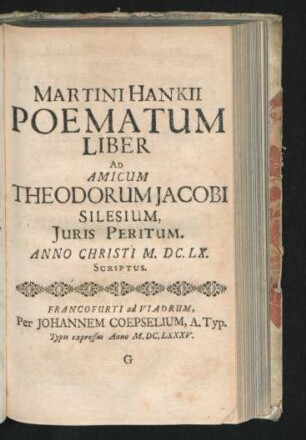 Poematum Liber Ad Amicum Theodorum Jacobi
