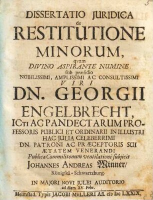 Dissertatio juridica de restitutione minorum